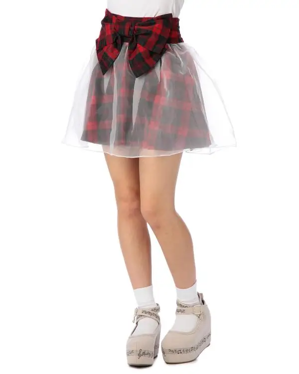 Japan Style Liz Lisa Original British Plaid Organza Big Bow Skirts