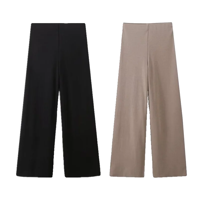 

Spring Summer 2024 Women's Elastic Waist Soft Cotton Wide Leg Pants High Waist Trousers Comfortable Fit Busin Casual Pants