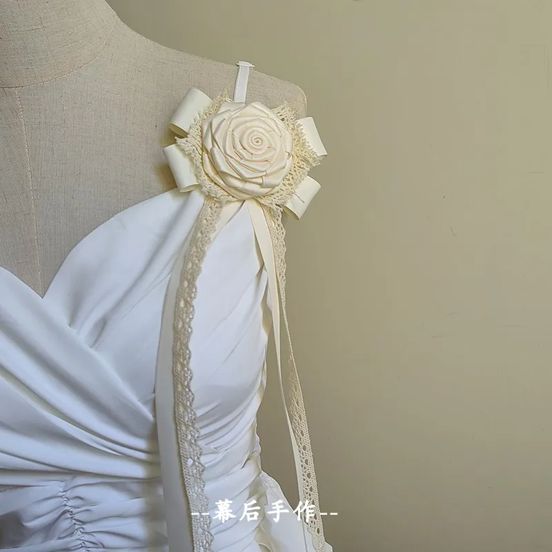 Handcrafted Bow Fabric Rose Brooch French Lolita Style Ribbon Flower Pin for Personal Styling and Special Occasions