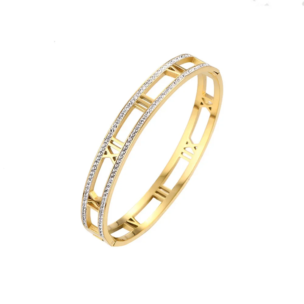 Luxe Kristal Holle Romeinse Cijfer Armbanden Voor Vrouwen Mannen Rvs Unisex Bangle Mode Klassieke Sieraden Accessoires