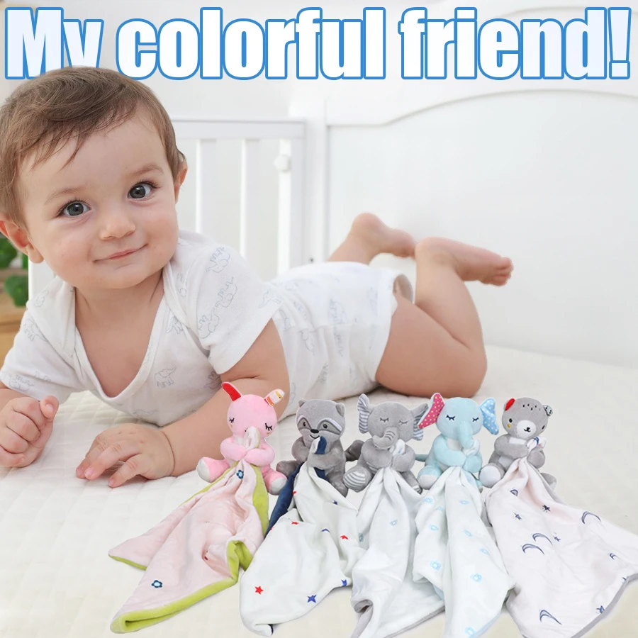 Personalized Baby First Name Comforter Sensory Security Blanket Plush Accessories Newborn Towel Animal Toy Custom Blanket Gift