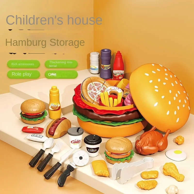 مجموعة مطبخ همبرغر التعليمية للعب التظاهري: ألعاب تقطيع للأطفال مع فواكه وخضروات مقلدة وبيتزا للأطفال الصغار/الأطفال