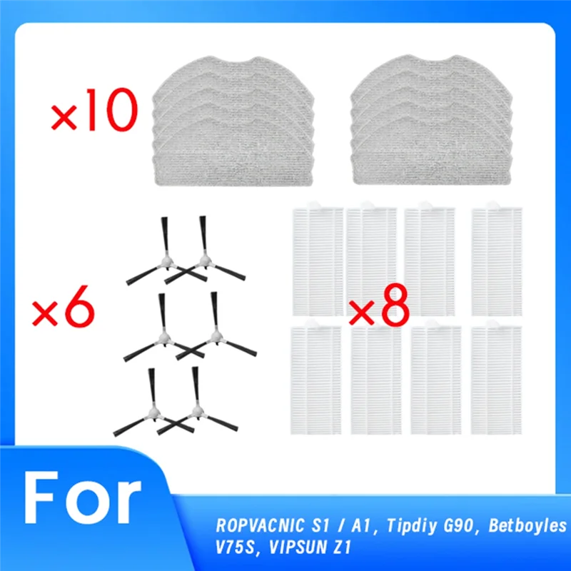 Promotion!24 PCS For ROPVACNIC S1 / A1, Tipdiy G90, Betboyles V75S, VIPSUN Z1 Robot Vacuum Side Brush Mop Filter Durable & Easy