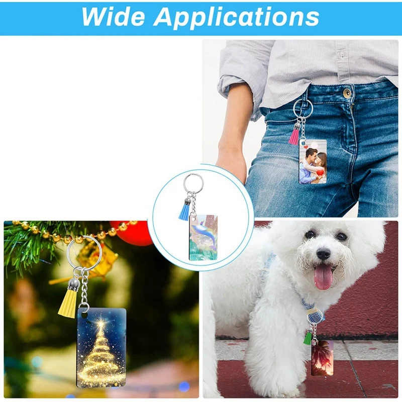 Sublimation Keychain Blanks Bulk 120Pcs Keychain Blanks Set With Rectangle Sublimation Blanks,For DIY Keychain Crafting
