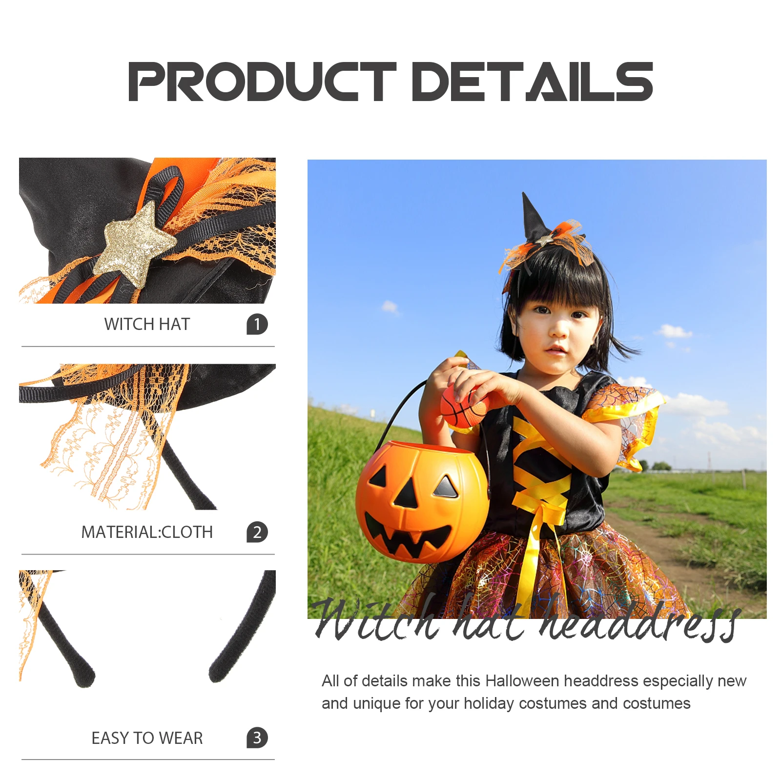 

1pcs Halloween Witch Headband Halloween Party Decoration Tiny Costume Party Decoration Cosplay Hair Accessory For Adults Kids