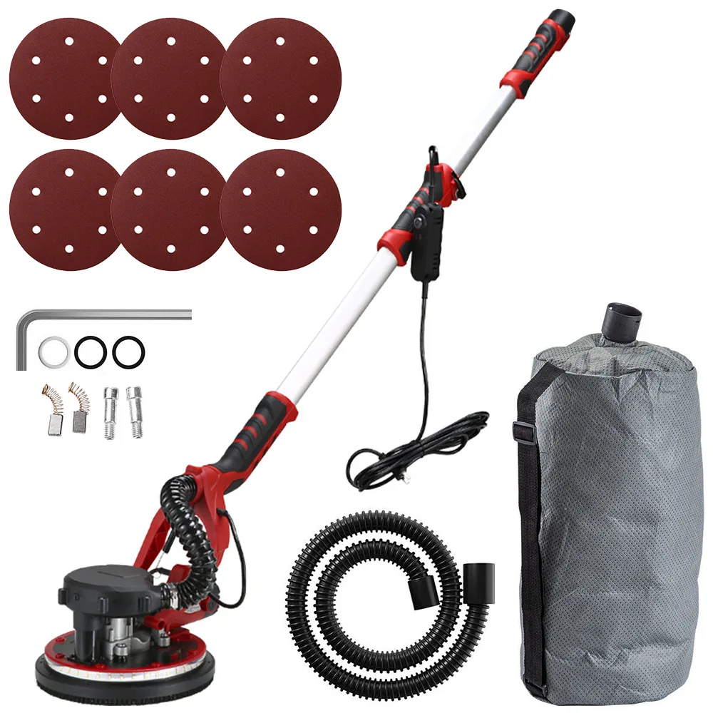 1390W Electric Drywall Sander 225MM Wall Grinding Machine Putty Sandpaper Machine LED Light Long Rod Grinding Wall Polishing