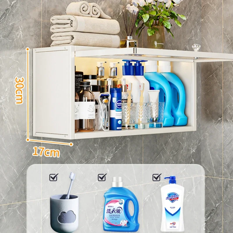 Nordic Style Storage Shelf Bathroom Hanging Cabinet Toilet Depository Closet Drill-free Wall Mounted Dustproof Waterproof