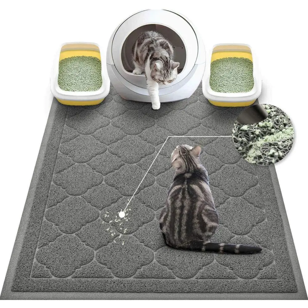 Cat Litter Box Mat, Premium PVC Pad, Durable Trapping Rug, Phthalate Free, Urine-Resistant, Scatter Control, XXL 47 x 36 Inch, G