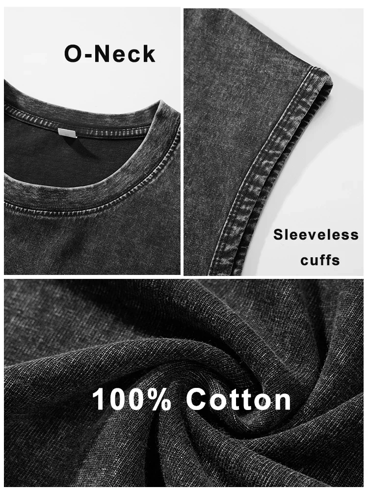 Summer cotton Men's Washed Cotton Tank Tops Muscle Gym Sleeveless Workout T Shirts Running Beach Loose Tees image 3