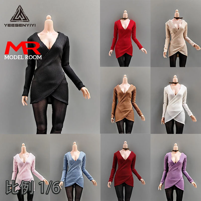 1/6 Scale Female Sexy Cross V-neck Dress Clothes Model Fit 12'' Soldier Action Figure Body Dolls