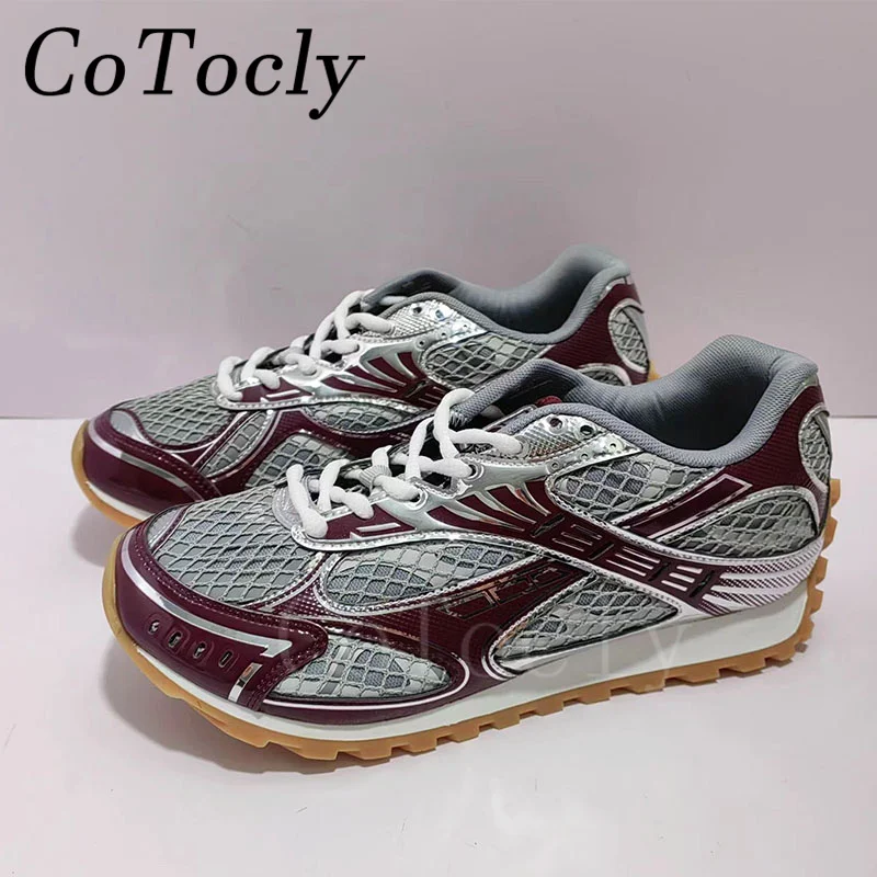 Casual Sneakers Woman Round Toe Lace Up Daddy Shoes Mesh Hollow Outs Flat Sports Shoes Comfort Outdoor Running Shoes Women