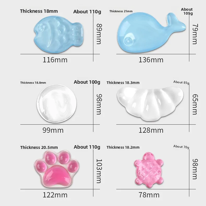 Kristallklare Silikon-Handgelenkauflage Mauspad Sommer-Kühlende Weiche Ergonomische Schreibtischunterlage 4 Farben 40+ Formoptionen – Detail 9