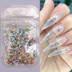 Four-pointed Star Silver Nail Charms Sequins Sparkly Holographic Flakes Design DIY Accessories Nail Art Decorations Slices