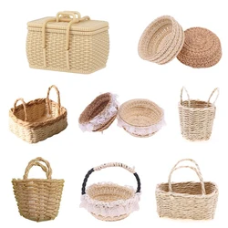 1Pcs Dollhouse Miniature Bread Basket Vegetable Food Storage Basket Woven Frame Model Kitchen Decor Toy Doll House Accessories