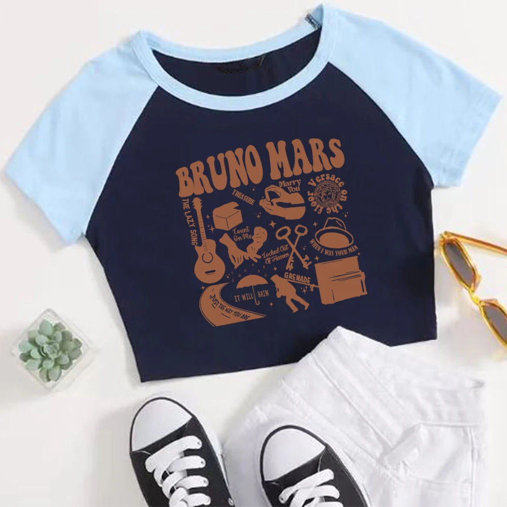 Bruno Mars 24k Magic Doo-Wops & Hooligans Crop T-Shirt Girls Fashion