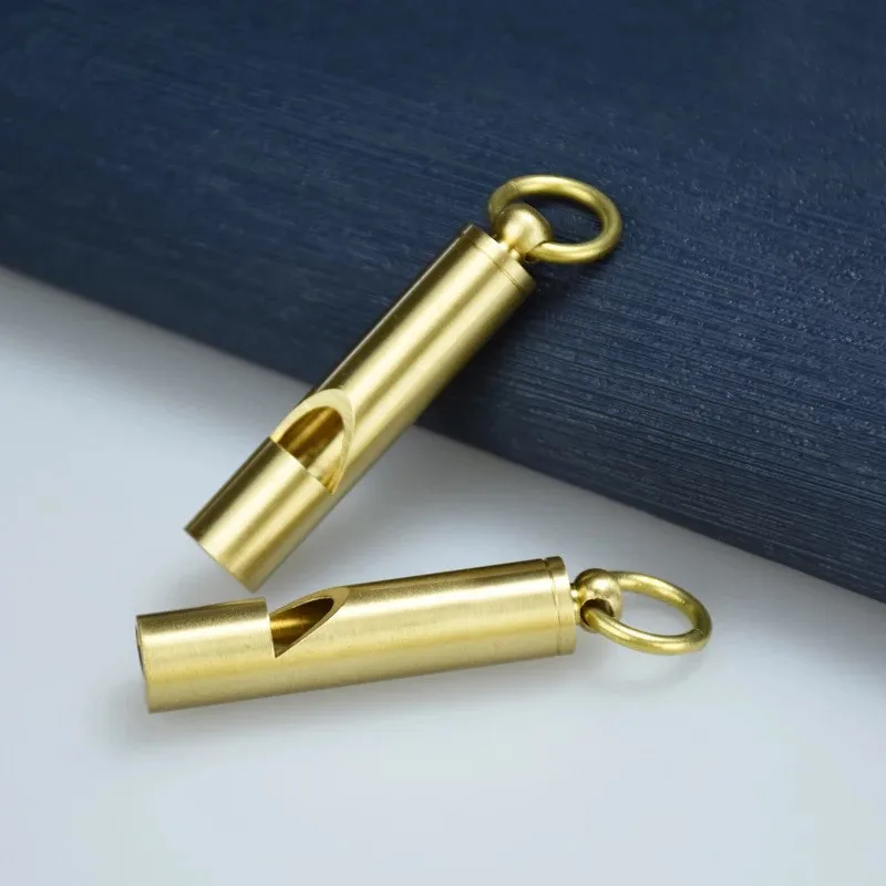 Outdoor Supplies EDC Tools Handmade Brass Survival Whistle Keychain Pendant Retro Yellow Pure Copper Whistle