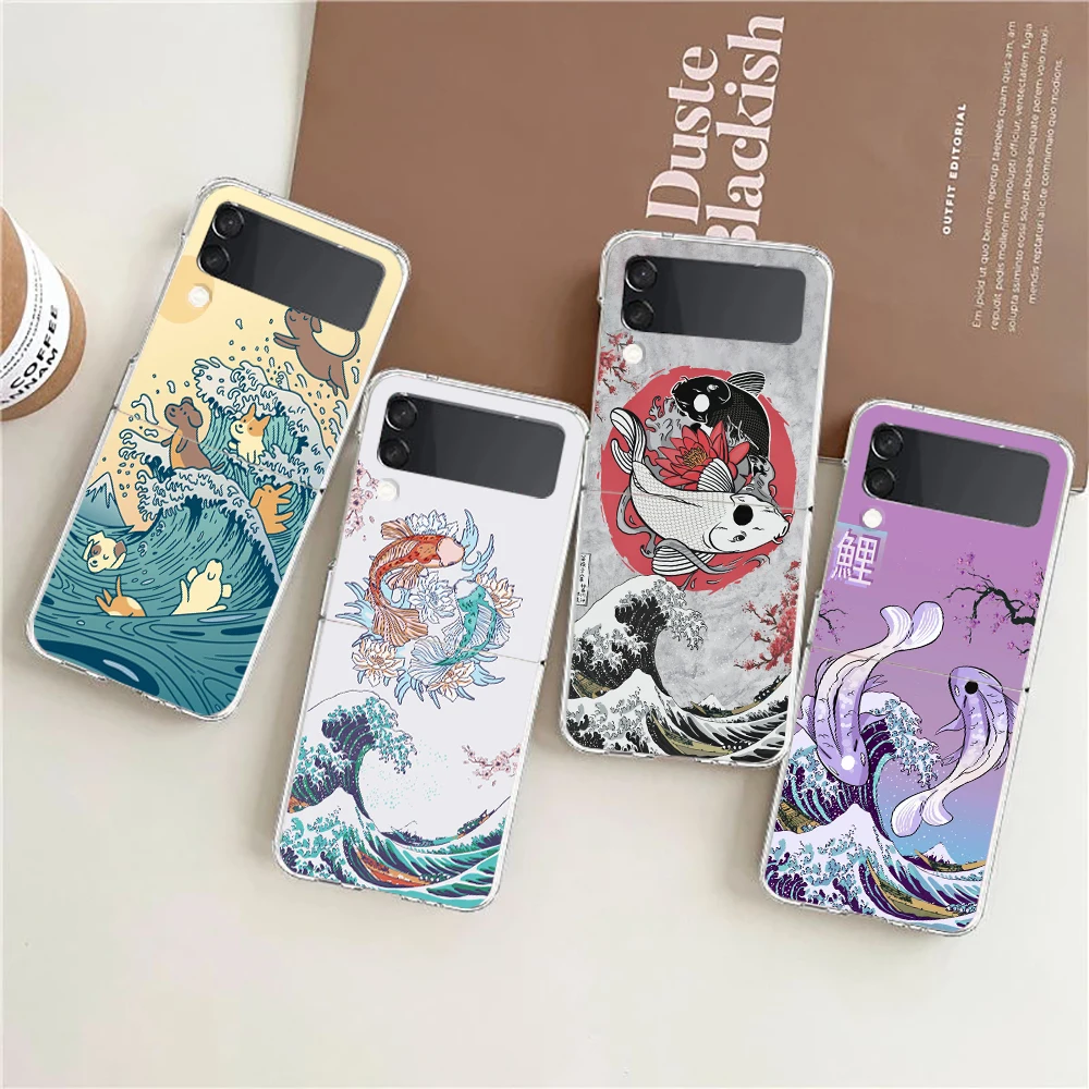 

Koi Fish ZFlip5 ZFlip3 Phone Case For Samsung Z Flip 3 Transparent Hard Shell Z Flip 4 Galaxy Cover ZFlip 5G Folding Coque Funda