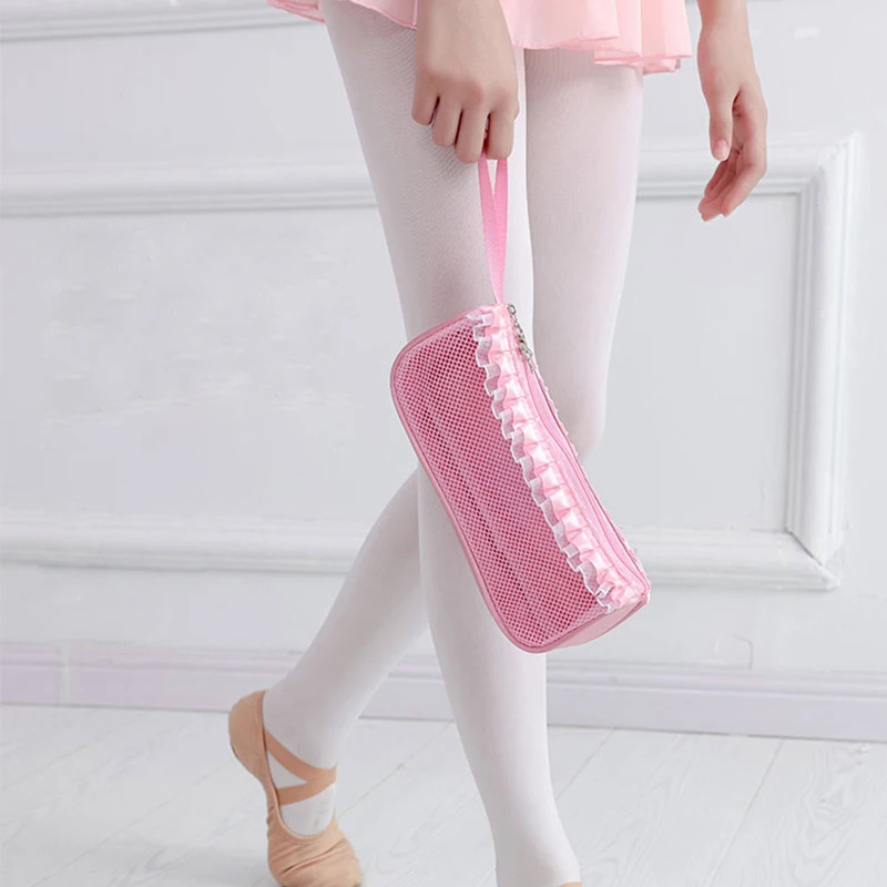 Ballet Dance Bags Pink Girls Sports Dance Shoes Storage Bag Lace Lace Decoration Shoes Dress Handbag with Zippered Mesh Pocket