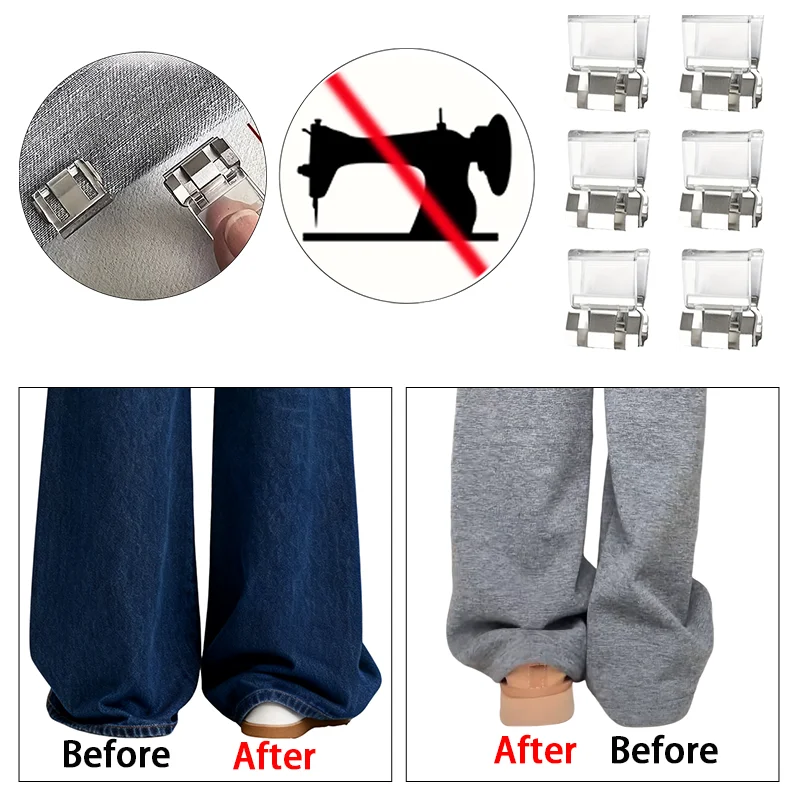 No Sew Invisible Pants Leg Fixing Buckle Anti Slip Detachable Leg Shortening Clip for Hidden Pants Adjuster, Sewing Accessories