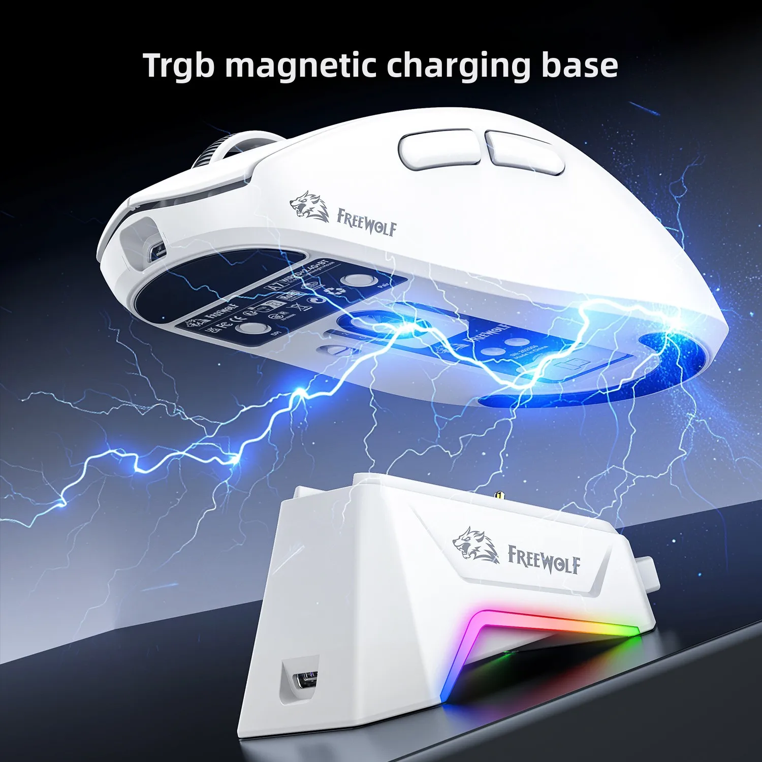 

FREEWOLF A7 2.4G Wireless Lightweight Mouse PAW3311 Sensor 24000DPI RGB Magnetic Charging BaseMacro-defined 1000HZ Gaming Mouse