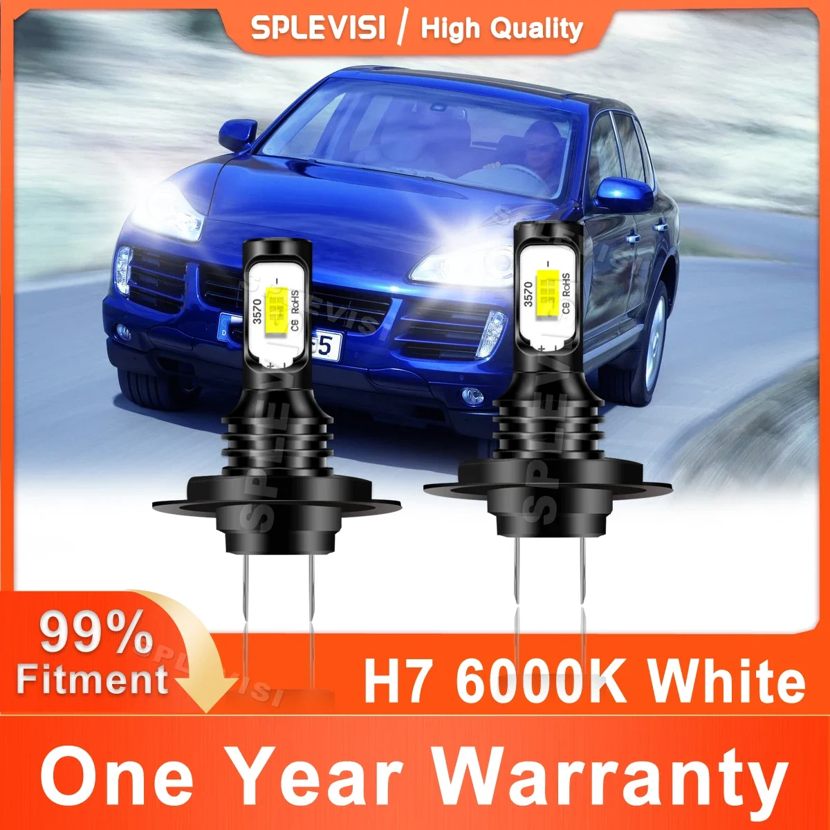 

SPLEVISI H7 Car Light LED Headlamp High/Low Beam White 12v For Porsche Cayenne 9PA 2002 2003 2004 2005 2006 2007 2008 2009 2010