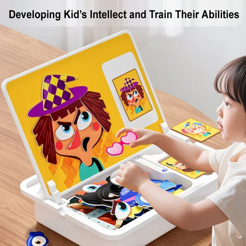 Kids Magnet Toys Magnetic Jigsaw Puzzle Boxes with Game Board for Kids Ages 3-8 Preschool Tabletop Toy Make Face Dress Game