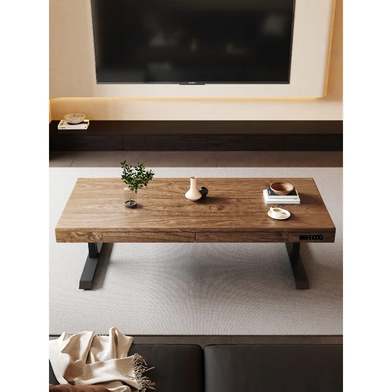 Intelligent dual motor electric lift coffee table living room all solid wood
