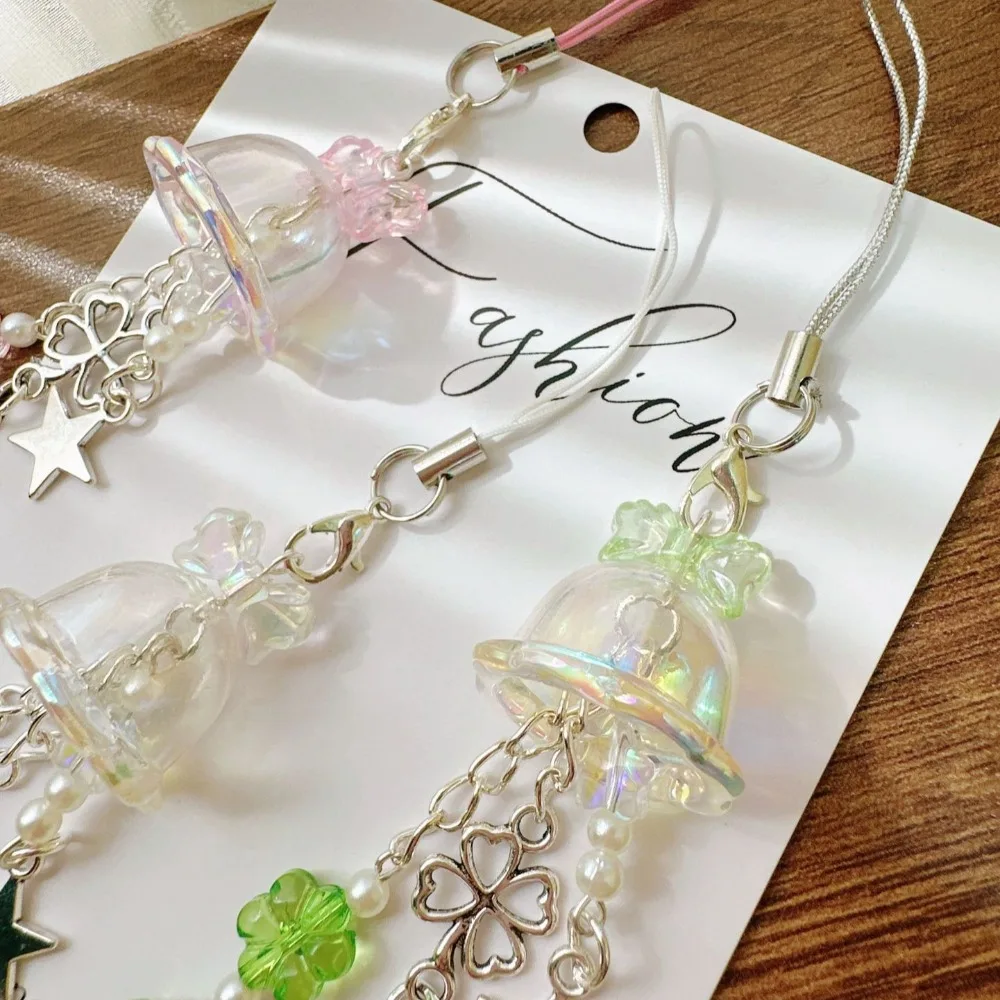 Y2K Purple Clover Jellyfish Key Chain Wind Chimes Star Heart Beaded Keyring for Phone Camera Earphone Case Charm Pendant Keycord