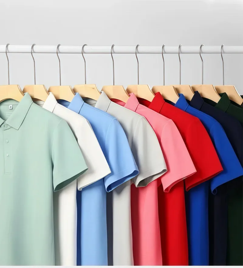 Мужская дышащая летняя футболка-поло 6XL с защитой от морщин, из жемчужной ткани, однотонная, с бесшовным воротником на четырех пуговицах, для свежего ощущения