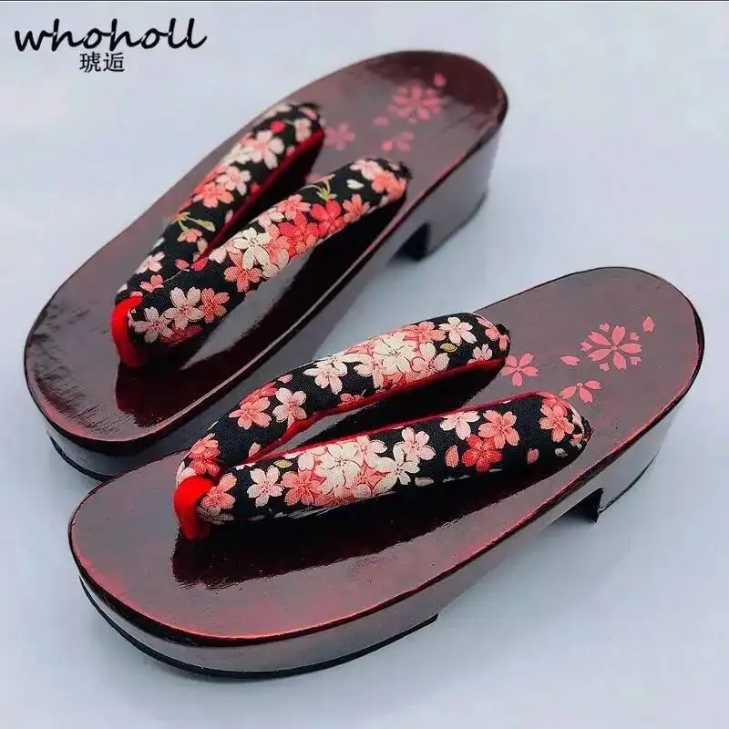 WHOHOLL Women Japanese Geta Cosplay Costume Summer Sandals Women EVA Antiskid Wedge Anime Clogs Wooden Slipper Women Flip-flops