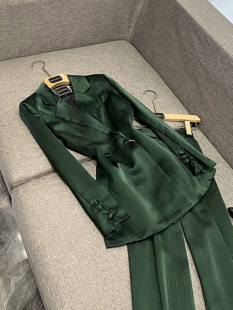 Women's Thin Acetate Satin Suit Jaet Wide Leg Pants Ensemble Elegance Quali Chinese Manufacturer 2025 Winter Collection
