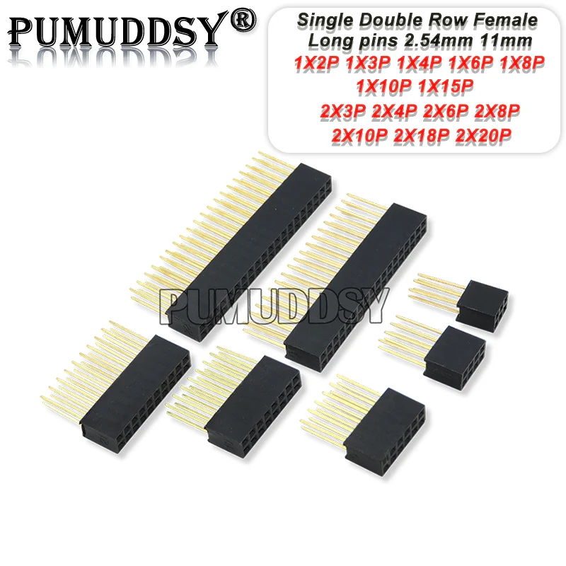 2.54mm Single Double Row Female Long Pins 11mm PCB Board Pin Header Socket Connector 2~20PIN For Arduino For Raspberry Pi 10PCS