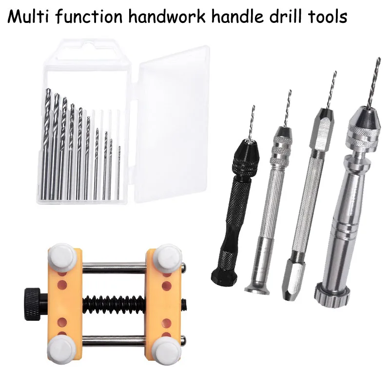 Watch Repair Hand Drill Jewelry Tools Kit Pin Vise for Resin Casting Molds Steel Hand Drill with 10Pc Drill Bits & Fixed Holder