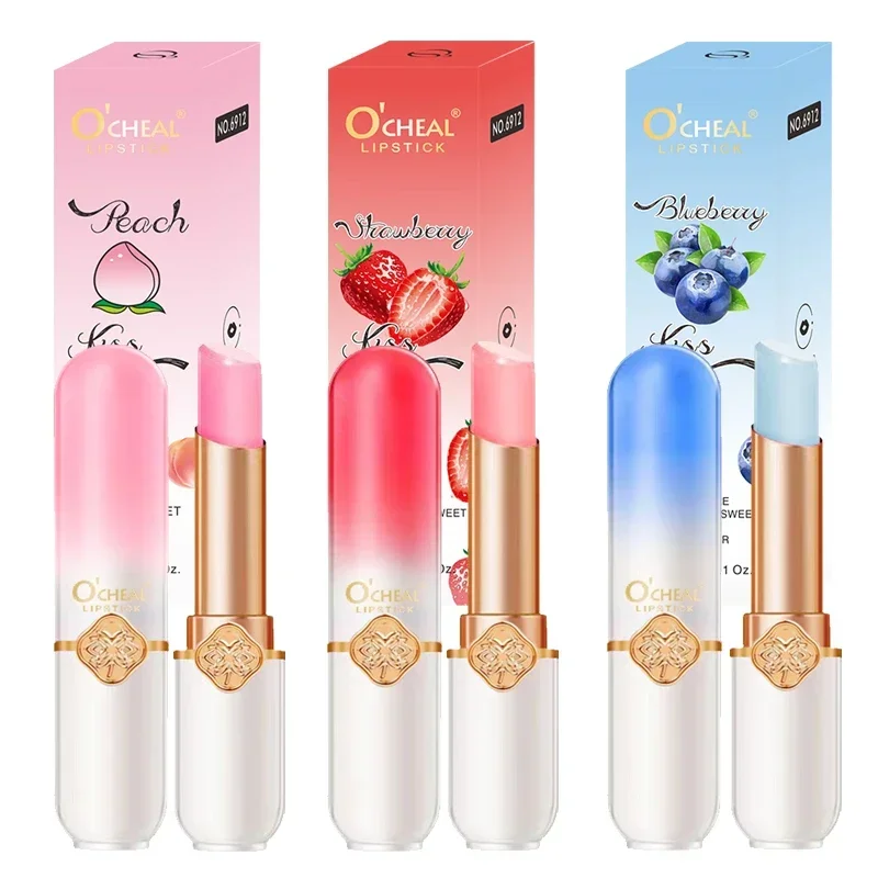 O'CHEAL Color fruta lápiz labial melocotón cambio de temperatura bálsamo labial hidratante impermeable de larga duración bálsamo labial hidratante