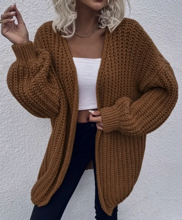 

New Style Fashion Mid-Length Cardigan Coat Loose Knitted Cardigan Sweater Elegant Office Lady Women's Wear 2025 Autumn Winter