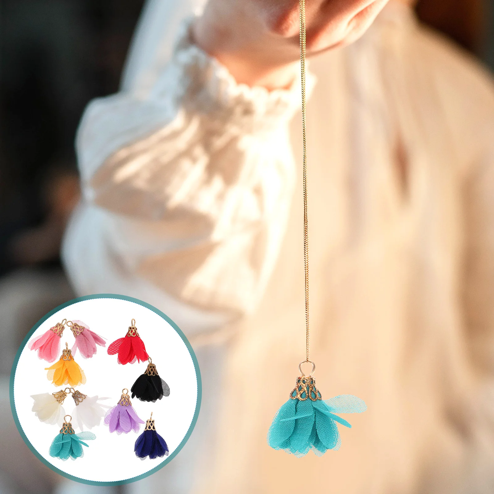 

10 Pcs Tassel Accessories Fringe Flower Ear Charms Making Earrings Hanging Ornaments Chiffon Tassels Necklace Pendants