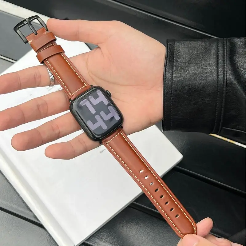 

Premium Genuine Leather Watch Strap for Apple Watch Band Vintage Leather Correa for iWatch S11 10 Ultra 9 8 7 6 5 SE Wristbands