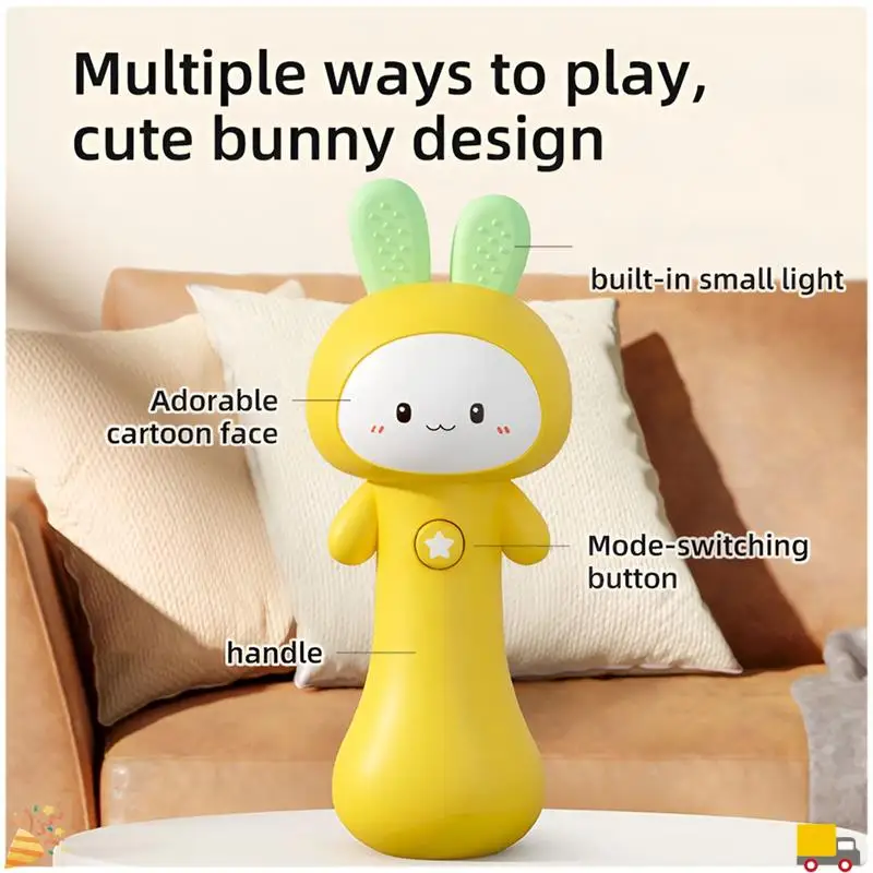 

Bunny Baby Rattle Toy With Light Sound Interactive Teething & Sensory Toy Ideal Easter Basket Stuffer For Baby