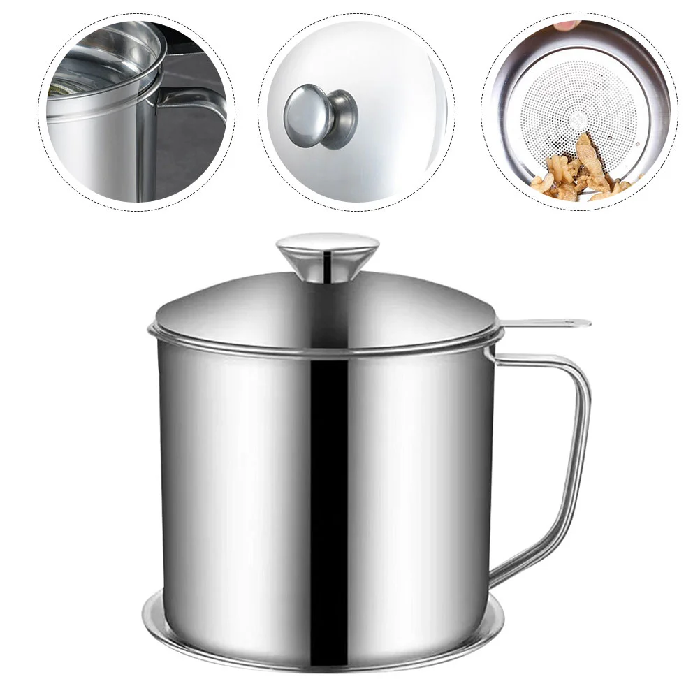 

Stainless Steel Grease Strainer Oil Soup Separator Convenient Multi-use Oil Filter Pot for Home Kitchen Gadget (Silver)