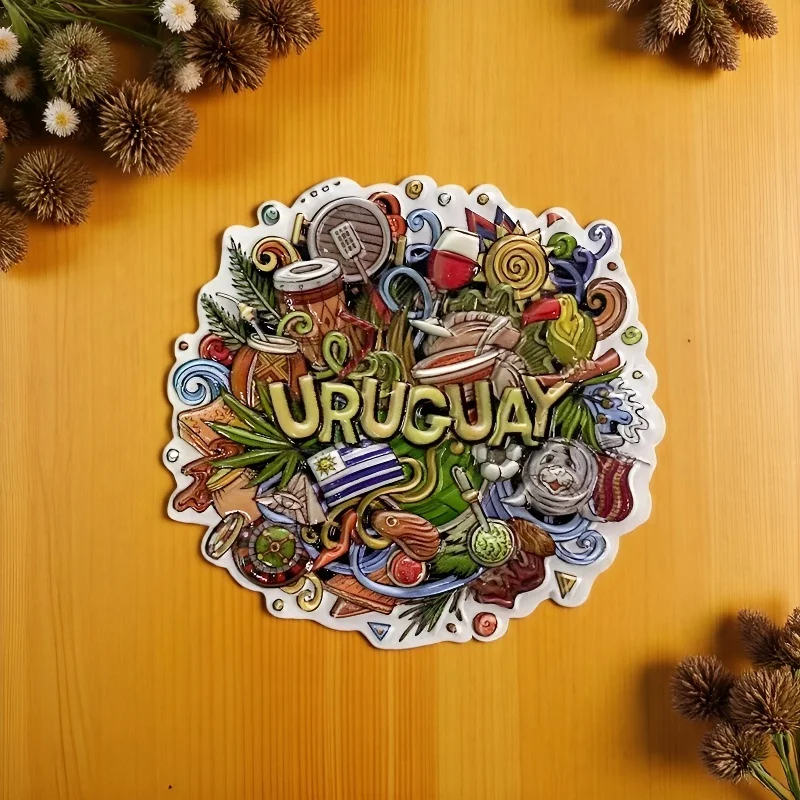 

Uruguay, South America Circular Fridge Magnet with National Flag, Drum, Mate & More - Cute Home Decor for Room Decoration
