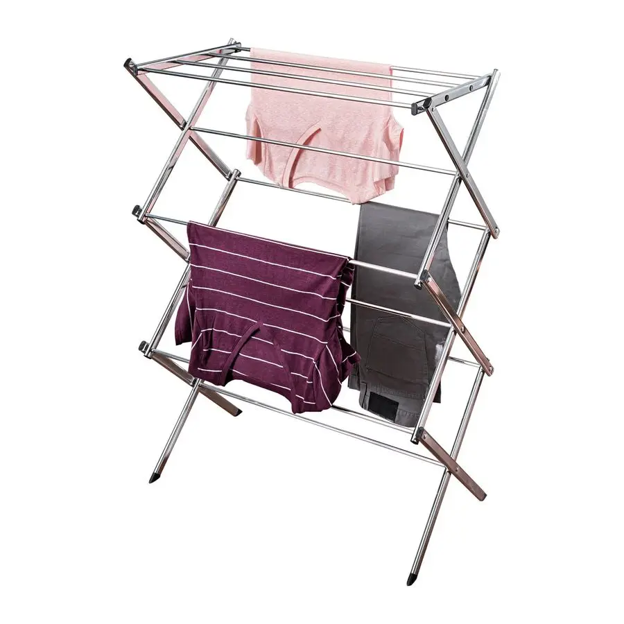 Commercial Accordion Wood Drying Rack, Chrome, for Storage