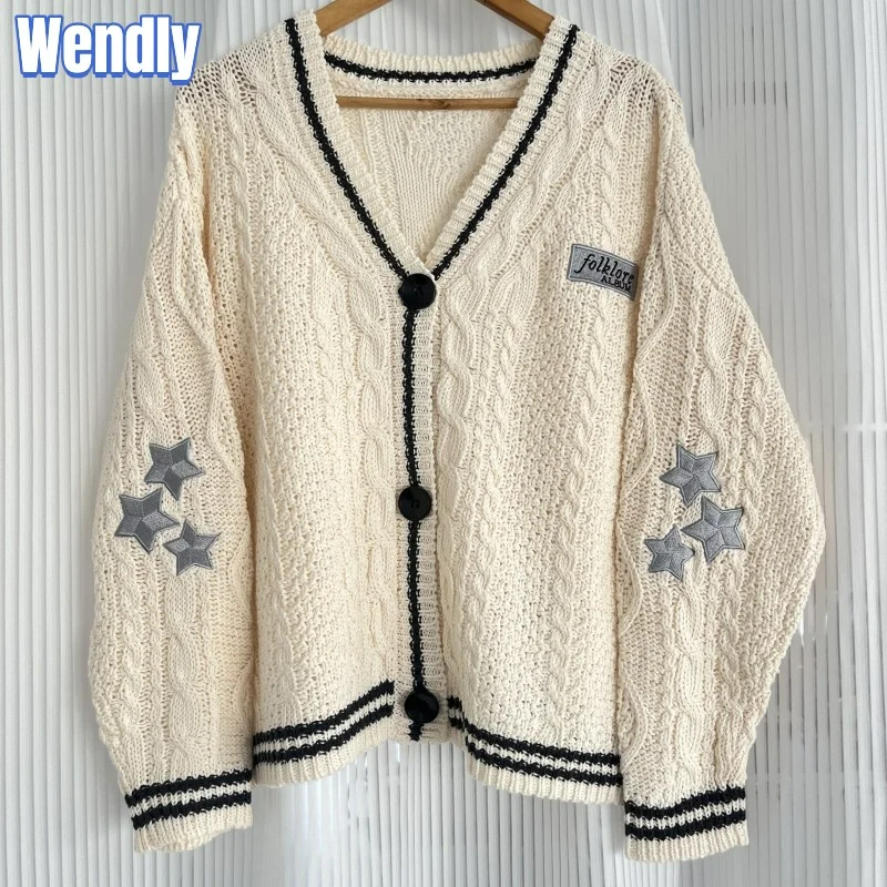 Winter Autumn Folklore Cardigan Women Limited Edition Star Embroidered Cardigan with Letter Patch Female Casual Sweater Y2k Tops