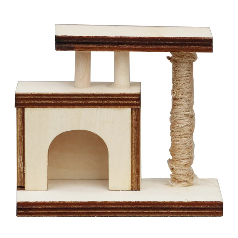 Miniature de maison de poupée à l'échelle 1:12 |   Arbre à chat en bois inachevé |   Meubles pour animaux de compagnie Kawaii pour décoration de micro-scènes - Accessoire artisanal de bricolage