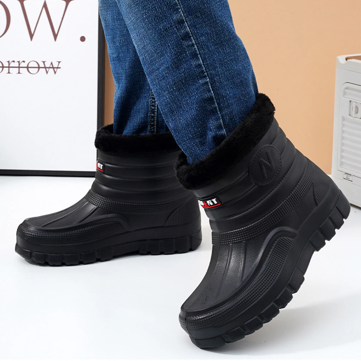 Warm Rain Boots For Men Women EVA Padded Shoes Waterproof Lightweight Soft-sole Work Wear Slip-on Winter Casual Daily Plus Size