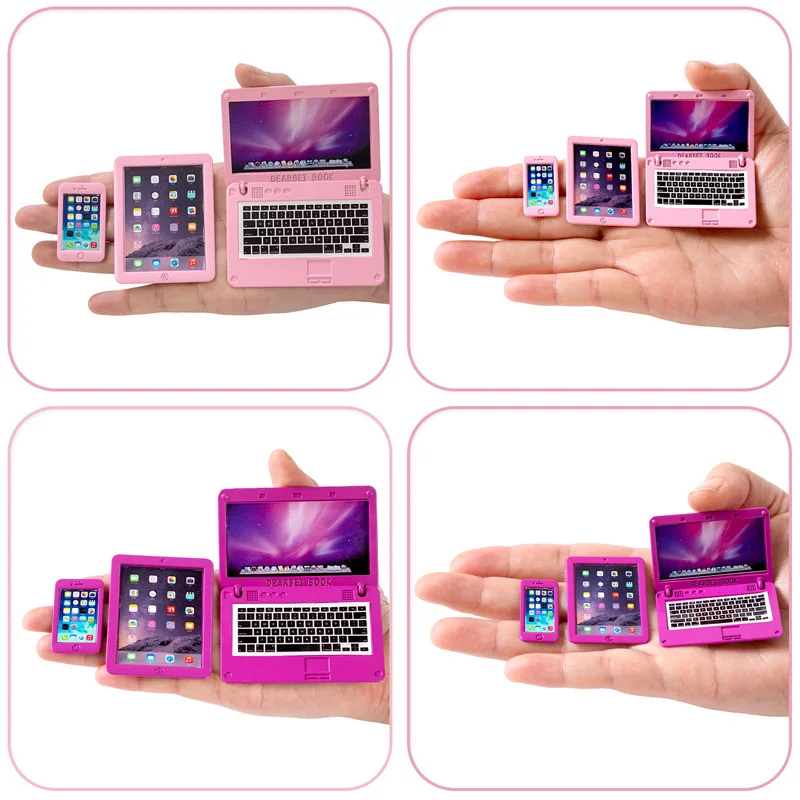 1:12 دمية الديكور لطيف محاكاة كمبيوتر لوحي صغير محمول الهاتف المحمول وسادة بيت الدمية مصغرة بيت الدمية هدية للأطفال