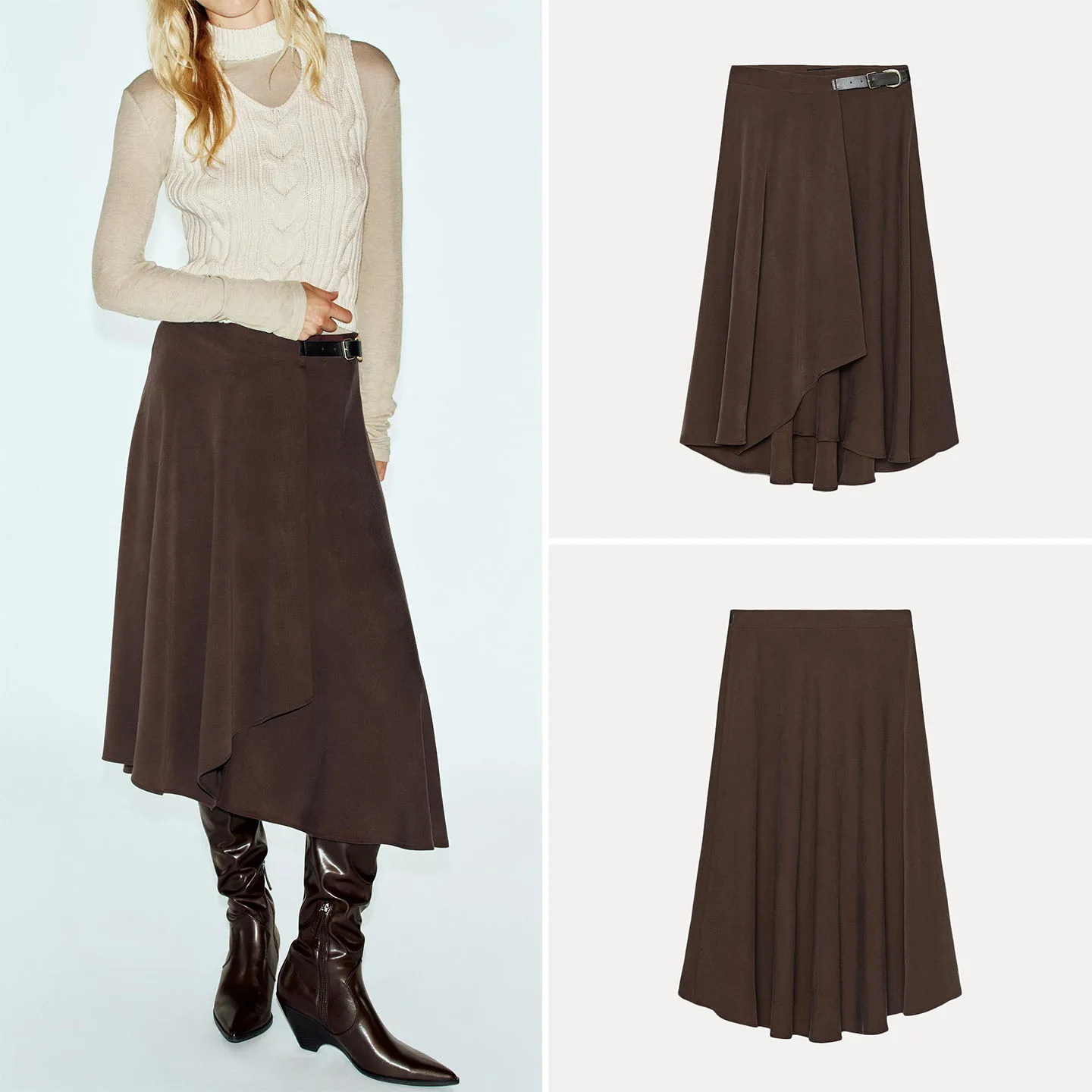 Fashionable Asymmetric Midi Skirt for Women Spring Autumn Seasonal Design with Buckle Detail Standard Fit Other Material