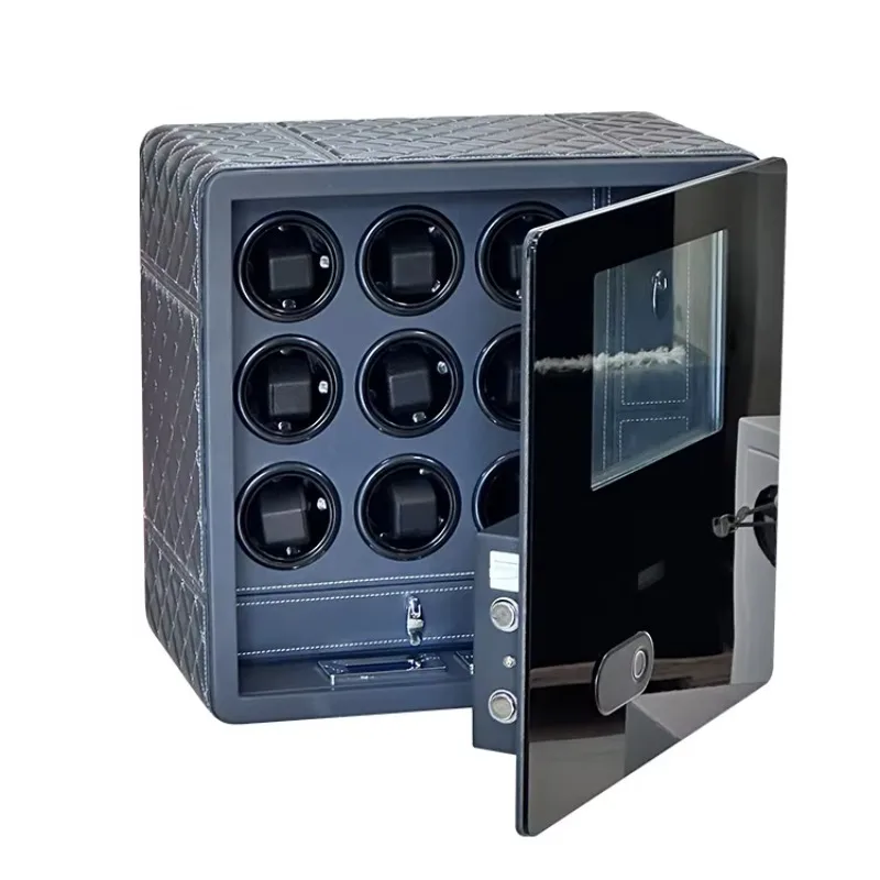 

【Fashionable】Weierxin Safe Black Leather Watch Winder Tempered Glass Digital Fingerprint Combination Deposit Safe Box
