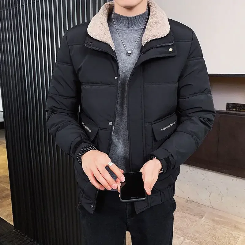 Black Men\'s Down Jacket Short Male Padded Coats Padding Khaki Parkas Winter 2024 Warm Clothes Korean 2024 Aesthetic Elegant Sale