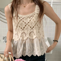REALEFT Summer Bohemian Lace Crochet Women's Tank Tops 2025 Sleeveless Square Collar Hollow Out Knitwear Vest Tee for Women