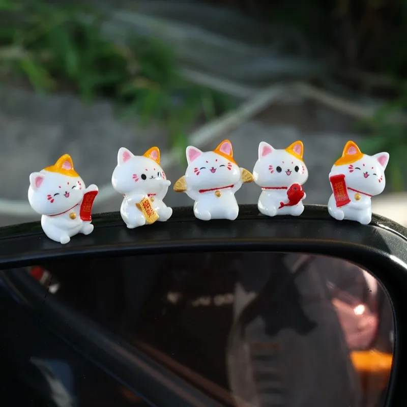 Ornamen kucing keberuntungan Jepang untuk mobil, konsol tengah dasbor mobil Resin maneki-neko Aksesori dekorasi DIY Interior mobil